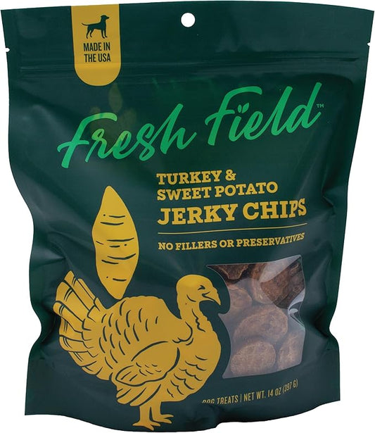Fresh Field Turkey & Sweet Potato Jerky Chips, 14 oz – All-Natural Dog Treats, USA Made, Ideal for Allergies & Weight