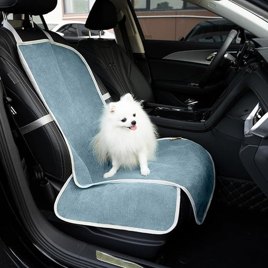FUNNYFUZZY Chenille Dog Car Seat Cover for Pets, Waterproof Car Seat Protector with Nonslip Bottom, Scratchproof Soft Dog Seat Cover for Car, Truck and SUV, Front Seat(Blue, 17.7''W x 18.1''L×21.3"H)