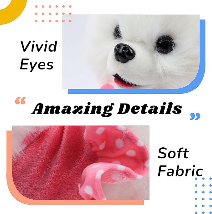 Hopearl Walking Pomeranian Interactive Electronic Pet Dog Toy Remote Control Leash Animated Puppy Nodding Barking Wagging Tail Gifts for Toddlers Birthday, White, 10''