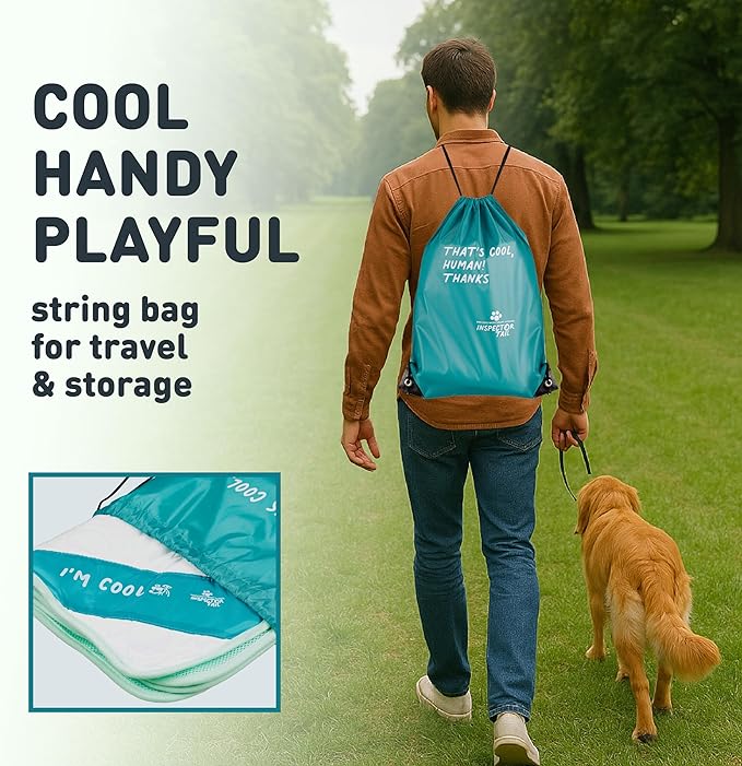 INSPECTOR TAIL 3D ChillPocket Cooling Mat for Dog + String Bag Pack/Air-Cells for Better Airflow/Washable & Portable Pet Soft Pad for Indoor or Outdoor Blanket for Kennel Sofa Bed Floor Car