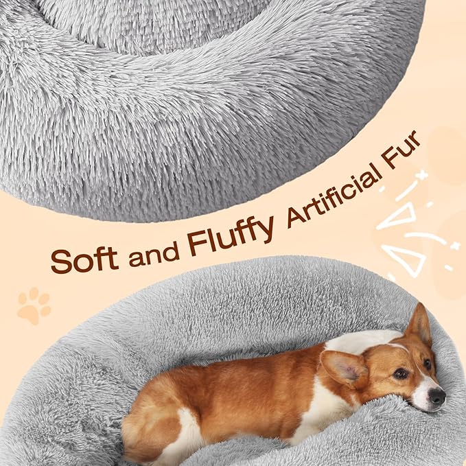 JOLLYVOGUE Dog & Cat Bed, Calming Anti-Anxiety Pet Bed for Small Dogs, Fluffy Donut Cushion for Small and Medium Pets (20")