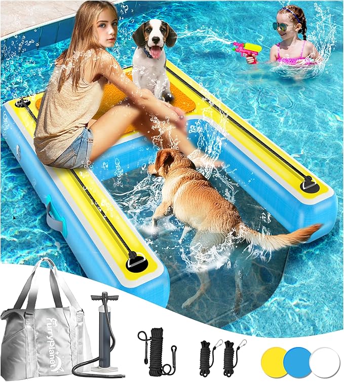 Inflatable Water Ramps,Multi-Use Large Dog Floats Ladder for Pool Boat Dock Lake,Non-Slip One-piece Ramp Mesh Swimming Plank for Adults Children Dogs Up to 240 lbs,Swimming Float Water Toys