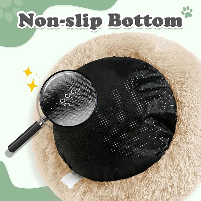 JOLLYVOGUE Dog & Cat Bed, Calming Anti-Anxiety Pet Bed for Small Dogs, Fluffy Donut Cushion for Small and Medium Pets (20")
