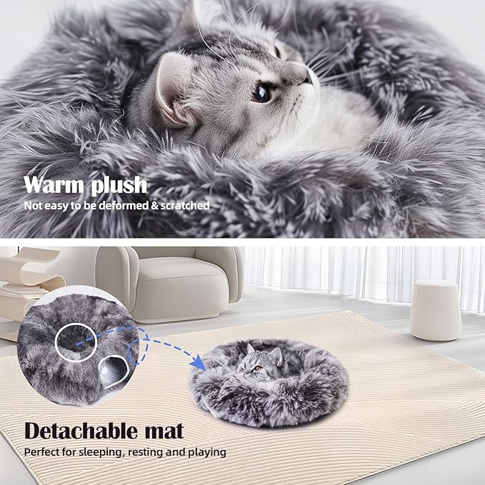 Odoland Cat Tunnels for Indoor Cats with Fluffy Plush Central Cat Couch and 20 Cat Toys, Tunnel Bed for Cats with Hanging Ball, Detachable Soft Mat and Variety Kitty Toy Set, Grey