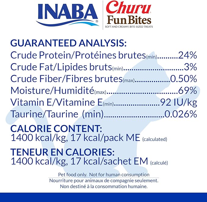INABA Churu Fun Bites for Cats, Soft & Chewy Cat Treats with Taurine, 0.42 Ounces Each Tetra, 18 Tetras (3 per Bag), Tuna with Cheese Recipe