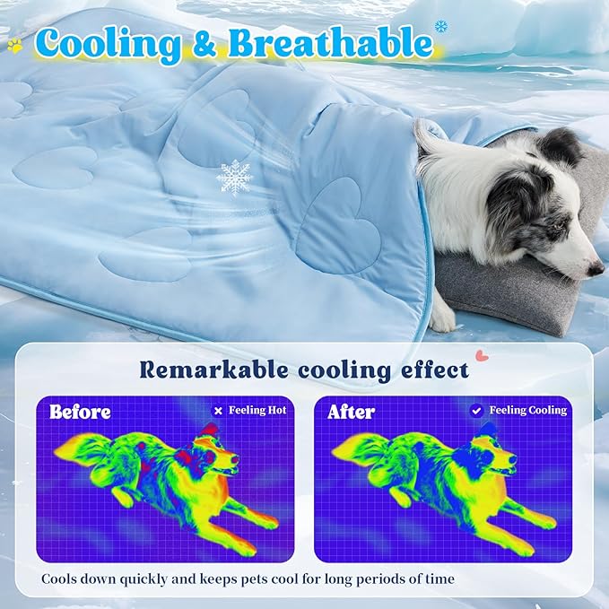 Cooling Blanket for Dogs, Lightweight & Durable Dog Cooling Mat, Q-MAX>0.45 Soft Breathable Pets Comforter for Couch, Bed & Car Essential - Light Blue 50x60 Inches