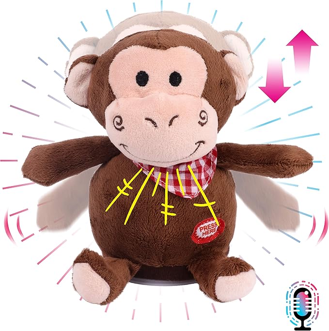 Hopearl Talking Monkey Repeats What You Say Nodding Electric Interactive Animated Toy Speaking Plush Buddy Birthday Festival for Toddlers, 6.5''