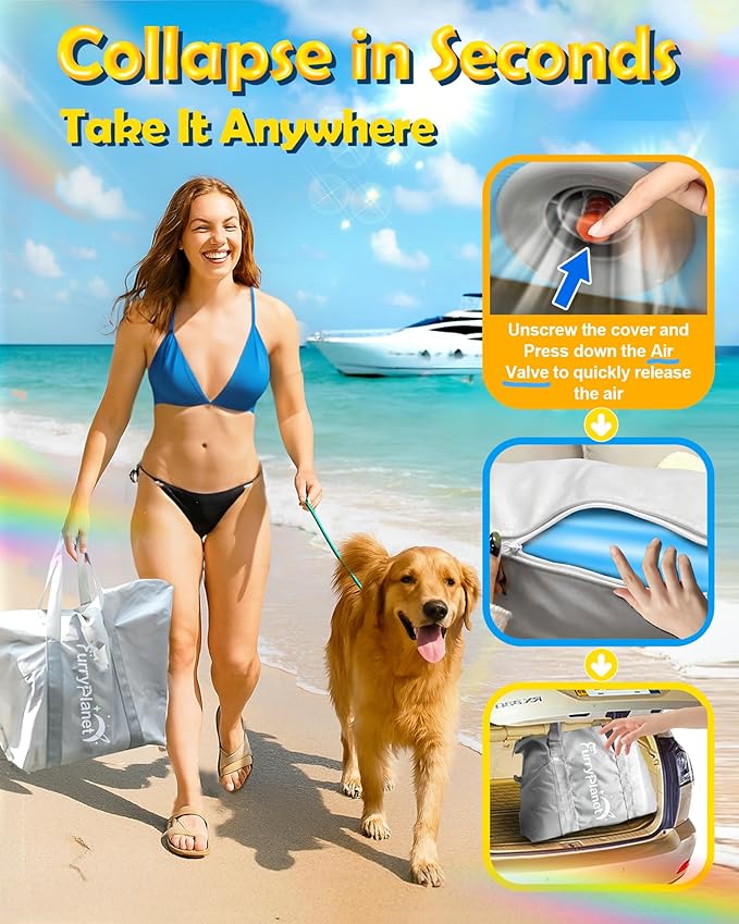 Inflatable Dog Ramp – 60"x40" Extra Large Boat Ramp for Dogs Up to 240 lbs, Non-Slip Puncture-Resistant Inflatable Dock Floating Platform, Pool Floats Platform for Lakes, Boats, Lake, Trip