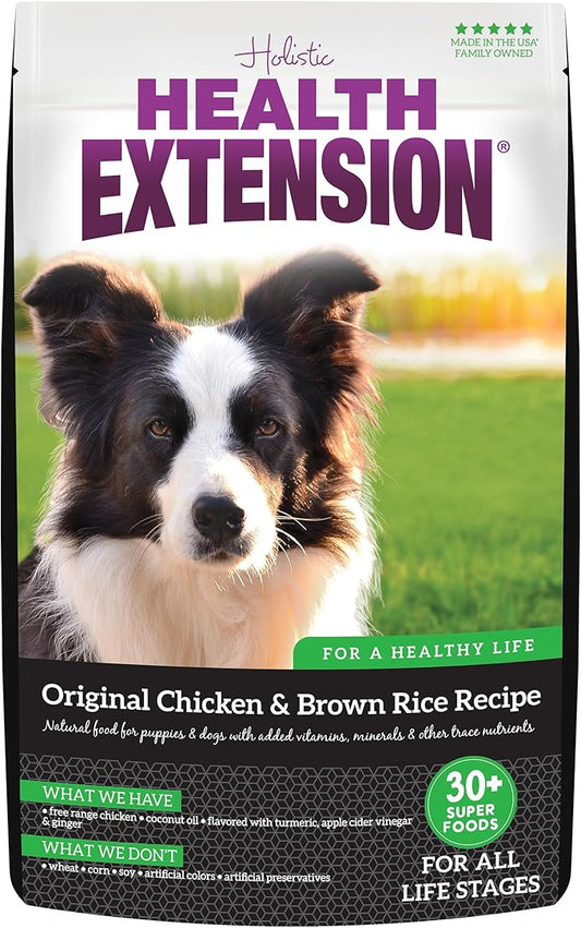 Health Extension Original Chicken & Brown Rice Dry Dog Food (15 lb / 6.8 kg) - Protein-Packed Formula with Probiotics, Omega 3 for Holistic Health in Dogs of All Life Stages