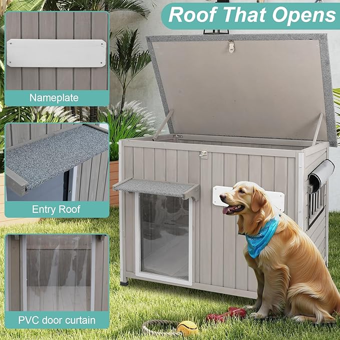 Large Outdoor Dog House Waterproof for Small to Large Dogs with Anti-Chewing Iron Frame, Raised Feet, Weatherproof Doghouse Kennel Shelter with Removable Floors(43" L*29.5" W*33.5" H)
