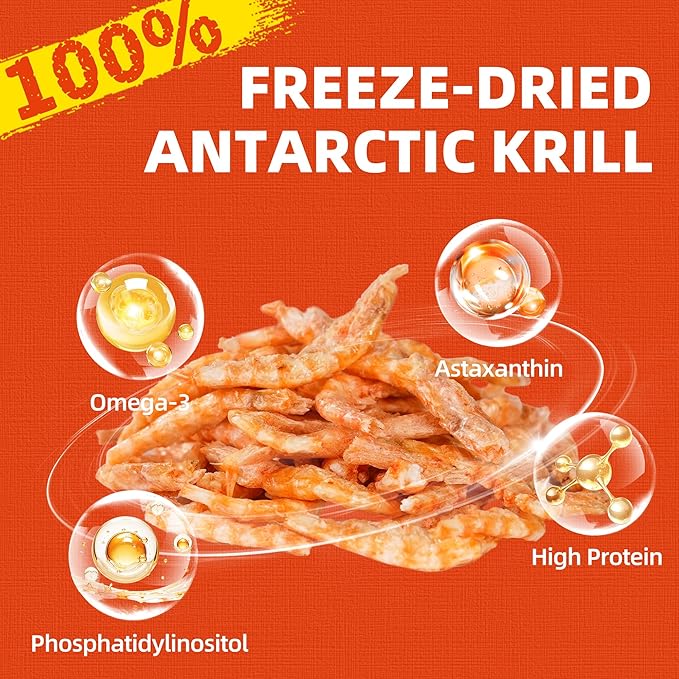Just Try 4.6 oz Freeze Dried Antarctic Krill for Dogs & Cats High Protein Grain Free Treats Natural Shrimp Omega 3 Fish Oil Supports Skin & Coat Health