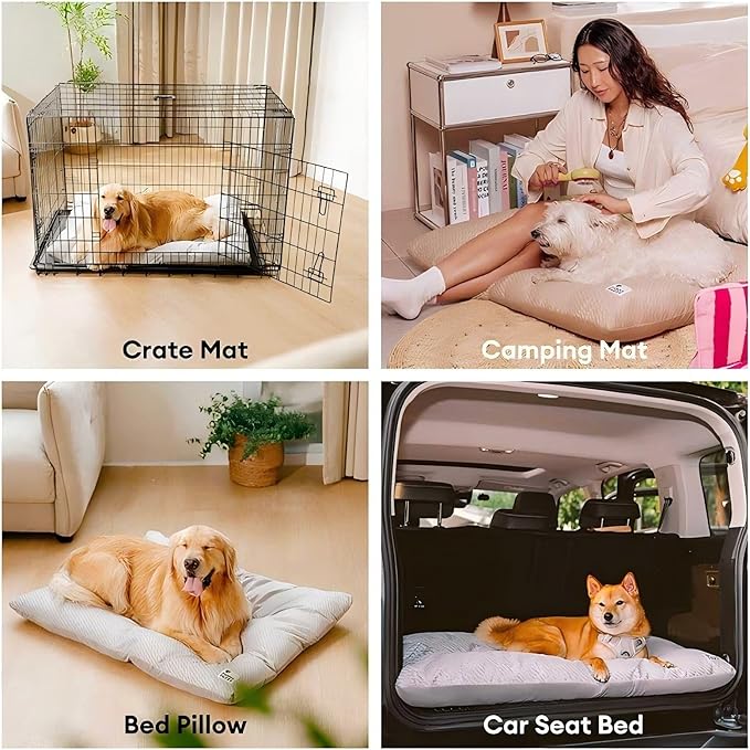 FUNNY FUZZY 2 in 1 Dog Bed Crate Pad Mat, Washable Reversible Pet Floor Mats,Fluffy Kennel Pad for Small Large Sized Dog,Indoor Cats,Sleeping Mattress, 41.7" × 28.3", Beige