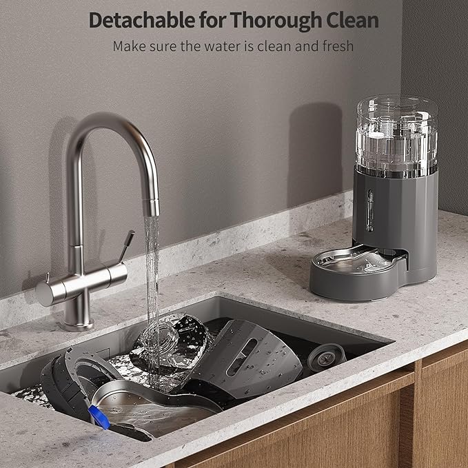 Cat Water Dispenser and Stainless Steel Bowl, Automatic Gravity Water Dispenser for Cats or Small Medium Size Dogs, Large Capacity, Easy to Clean and Safe for Pets