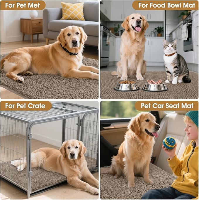 IM HOME Extra Large 71" x 25" Beige Dog Door Mats for Muddy Paws, Chenille Absorbent Dog Mat, Non Slip Heavy Mud Mat for Dogs, Soft Pet Bed Mat for Entryway, Mud Paws, Inside Floor