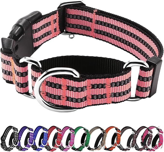 Hikiko Martingale Dog Collars Reflective Nylon Dog Collar with Quick Release Buckle Adjustable Training No Slip Dog Collar (Small, Cherry Pink)