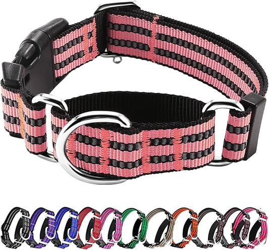Hikiko Martingale Dog Collars Reflective Nylon Dog Collar with Quick Release Buckle Adjustable Training No Slip Dog Collar (Small, Cherry Pink)