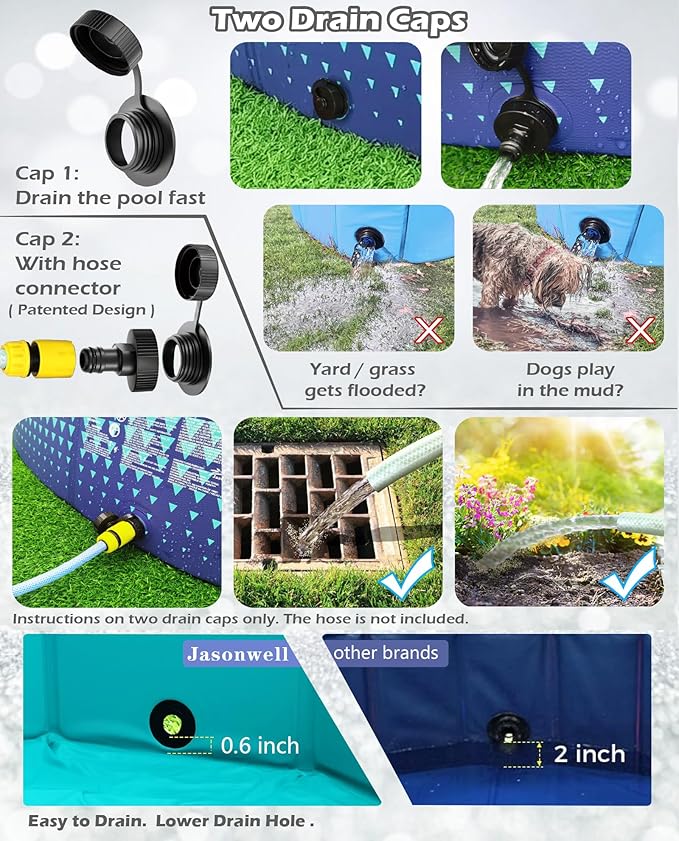 Jasonwell Foldable Dog Kiddie Pool - Hard Plastic Kids Paddling Pool Toddler Baby Swimming Pools for Backyard Collapsible Whelping Box Pet Doggie Cats Wading Pools Bathtub for Puppy Large Dogs 79In