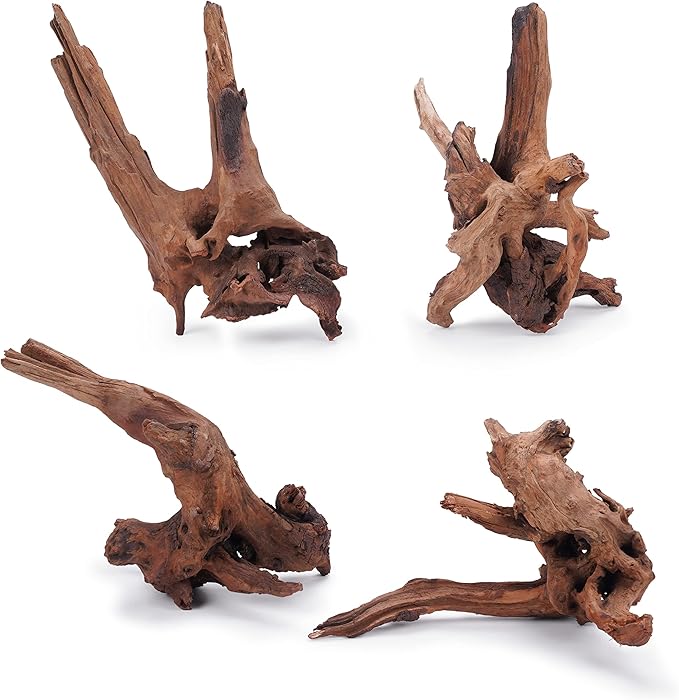LANDEN Panna Natural Driftwood for Aquarium Decor Freshwater Fish Tank(12-14 inches, 30-35cm) 4pcs Terrariums Vivariums Reptile and Amphibian Enclosures Lizard Bearded Dragon Tortoise Various Shapes