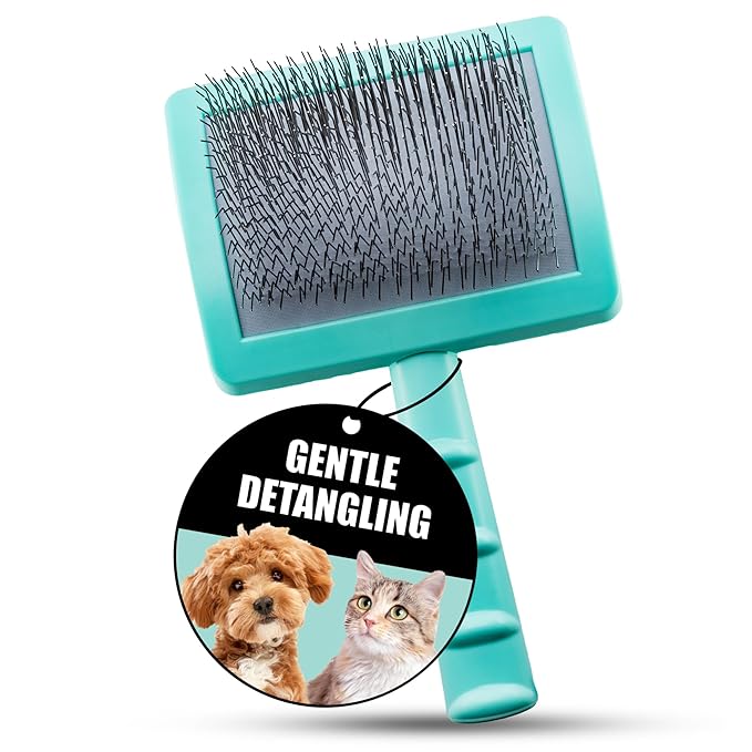 Tauro Pro Line Plastic Long & Short Hair Slicker Dog Brush for Deshedding & Detangling - Mint Slicker Brush for Dog & Cat Grooming - 0.98″ Pins, Flexible Cushion & Non-Slip Grip