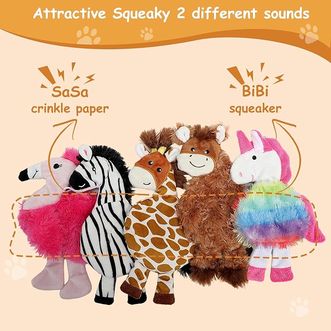 Hollypet Soft Squeaky Dog Toys, Plush No - Mess Chew Toys for Small and Medium Dogs and Non-Aggressive Chews, Puppy Teeth Cleaning Chew Toys, 5 Animal