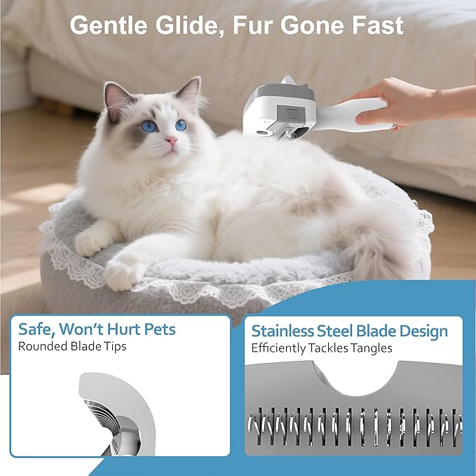 3 in 1 Pet Steam Brush for Dogs & Cats – Self Cleaning, Hair Removal Comb Steam for Shedding & Dematting for Long & Short Haired Pets,Includes Pet Enssence