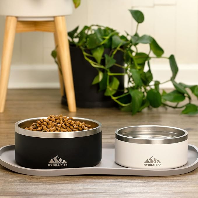 Hydrapeak Dog Bowl; Non Slip Stainless Steel; Water and Food Dish; Large Sized and Small Dogs; 32oz 64oz; Multiple Sizes | 8 Cup | Black