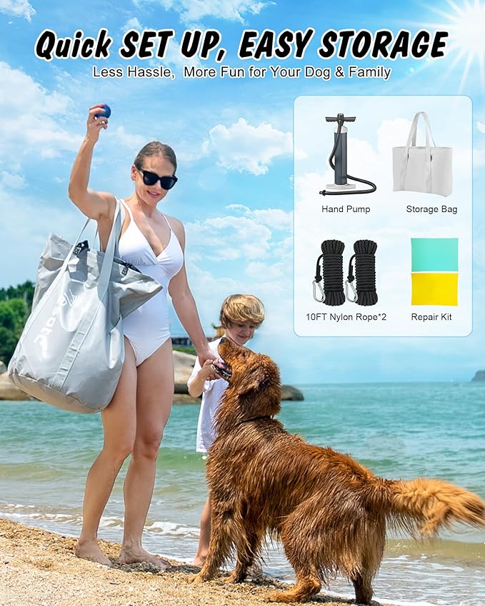 Inflatable Dog Water Ramp, 60"x 40" Extra Large Boat Ramp Floating Dock for Pool Dock Lake Boat, Non-Slip EVA Floating Platform Swimming Float Ladder Steps Pup Plank Pool Ramps for Dogs Up to 240 lbs