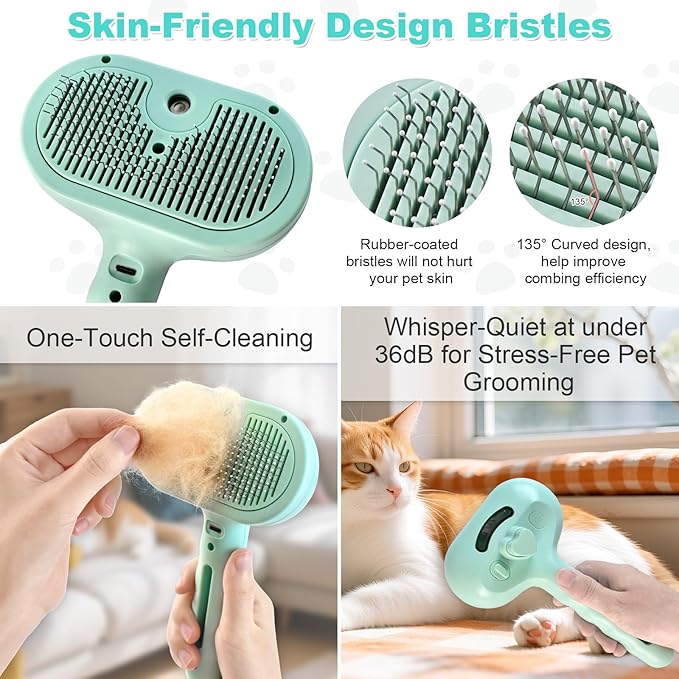 3-in-1 Pet Steam Brush for Dog Cat,Double-Sided Undercoat Rake for Shedding & Grooming,Spray Pet Hair Removal & Deshedding Dematting Comb for Long Short Haired,2 PCS