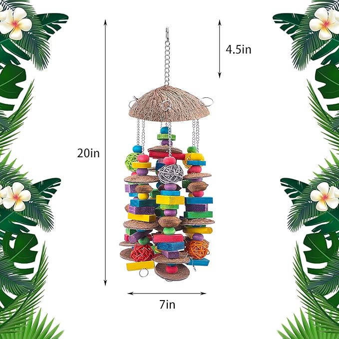 EBaokuup Large Bird Parrot Toys - Colorful Wooden Blocks Bird Chewing Toy for Macaws, Cockatoos, African Grey and Large Medium Parrot Birds