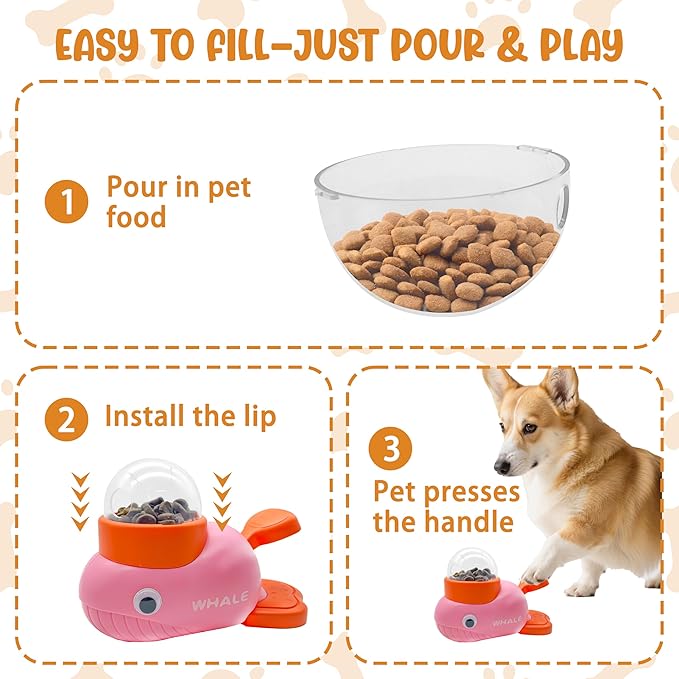 Interactive Treat Dispenser Dog Toy, Whale Puzzle Treat Toy for Small Large Smart Cats Dogs IQ Training and Mental Stimulation, Enrichment Slow Food Snacks Feeder with 1 Sticker for Pets -Pink