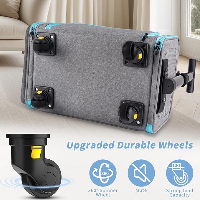 3-in-1 Upgraded Pet Carrier with Wheels, 18" x 11" x 11" TSA Airline Approved, Cat Carrier on Wheels for Small Cats Up to 15Lbs, Rolling Pet Carrier, Cat Soft-Sided Bag for Flying, Travel & Vet
