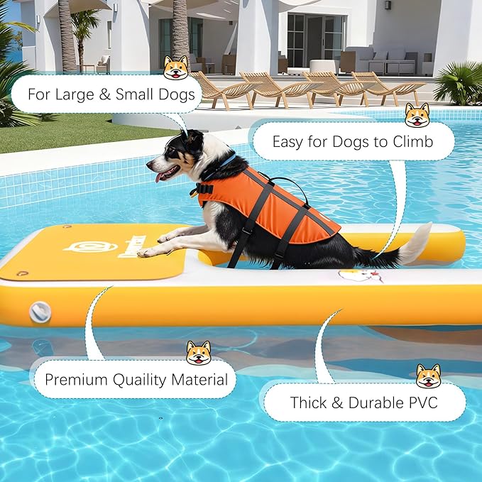 Inflatable Dog Boat Ramp, 59" L x 39" W x6 H Perfect for Large-Sized Pets Up to 220 lbs, Boat Water Ladder with Claw-Friendly High Stability Non-Slip EVA Float for Pool, Lake, Dock & Seat