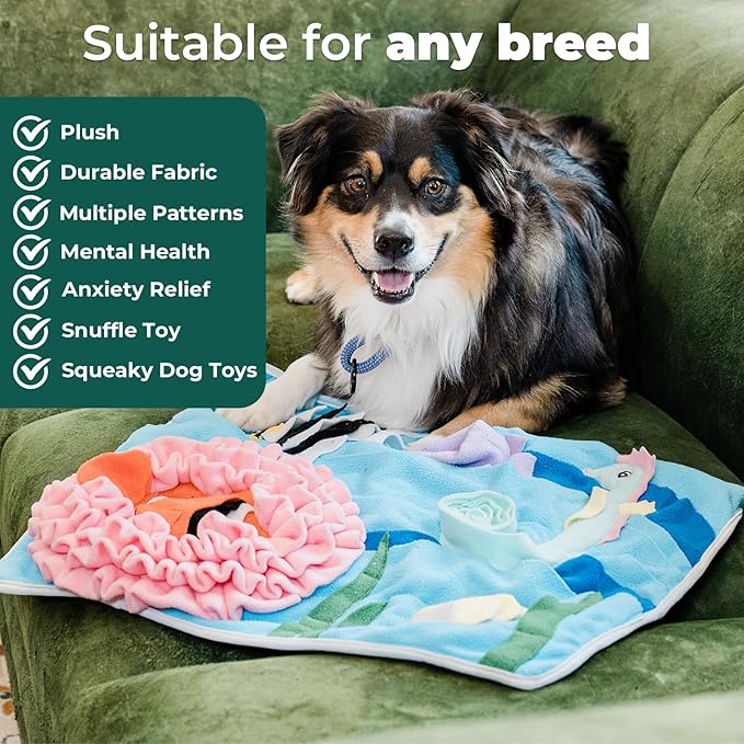 Snuffle Mat for Dogs Under The Sea, Large Dog Snuffle Mat 21” x 18.5”, Dog Enrichment Toy Slow Feeder, Puppy Toys to Keep Them Busy, Machine Washable, Lick mat All Breeds Sizes
