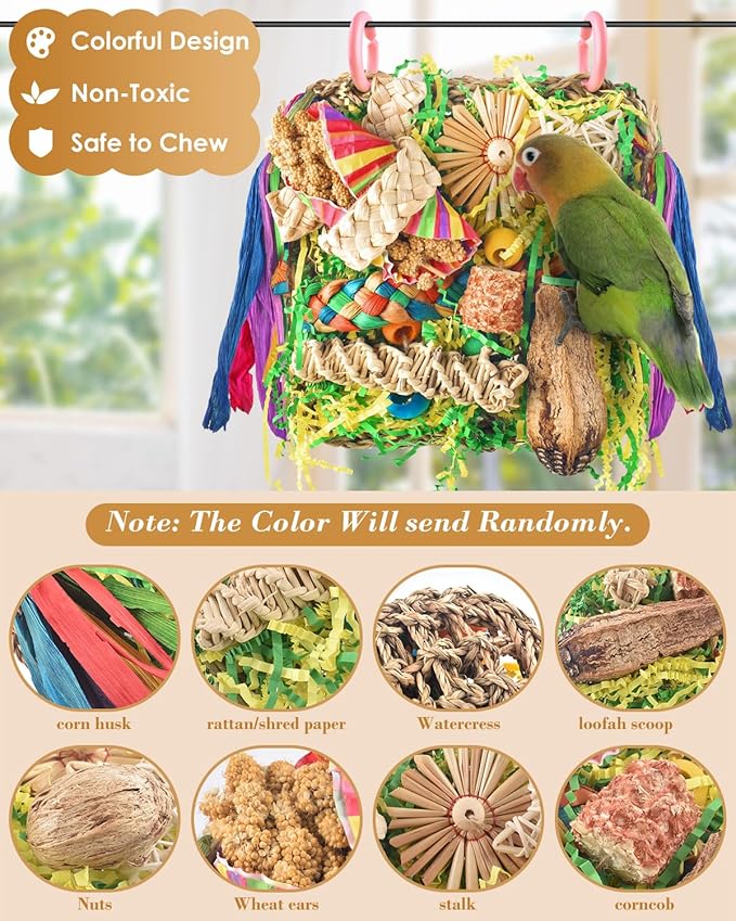 ERKOON Bird Toys, Parrot Toys Foraging Swing Mat Parrot Cage Hanging Toys Birds Grass Mat Climbing Wall with Seagrass, Birds Cage Accessories (Green)