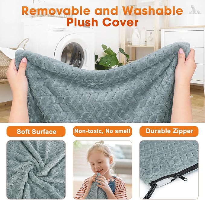 GASUR Heated Dog Bed, Waterproof Electric Dog Cat Heating Pad with Timer, Temperature Adjustable Heated Cat Bed for Winter, Auto Power-Off, Anti-bite Heating Pad for Dogs Cats-47''x28'', XLarge