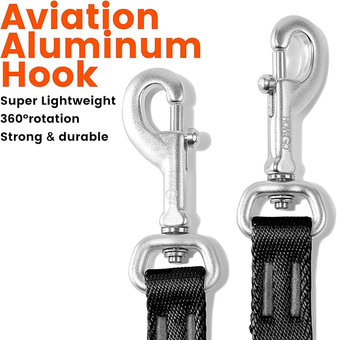 HOWGO Double Dog Leash, No Tangle 360° Swivel, Adjustable Two Padded Handles, Double Clip Dog Leash Coupler Splitter for Small and Medium Breeds (Orange, 2/3'' x 0.9 FT)