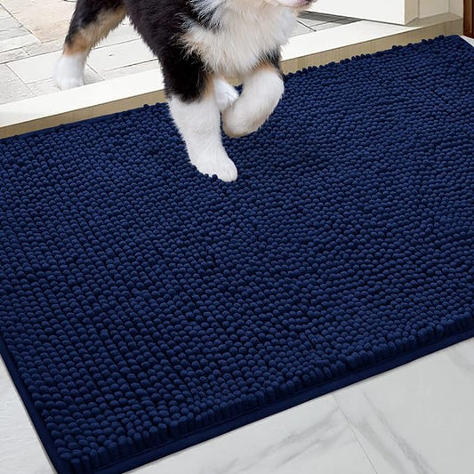 HOMEIDEAS Doormat Indoor Entrance, 36"x24", Highly Absorbent Chenille Muddy Dog Washable Non Slip Front Welcome Door Floor Mat for Entryway, Navy Blue