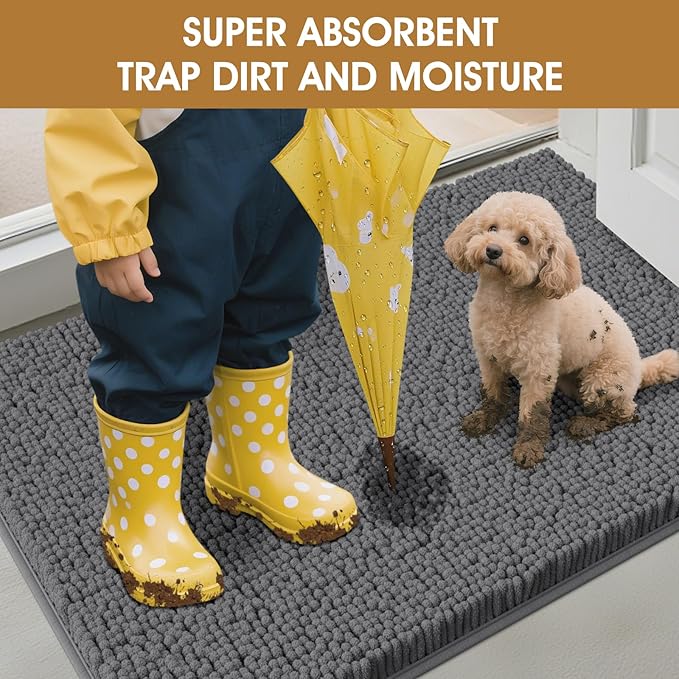 IM HOME Extra Large 60" x 36" Grey Dog Door Mats for Muddy Paws, Chenille Absorbent Dog Mat, Non Slip Heavy Mud Mat for Dogs, Soft Pet Bed Mat for Entryway, Mud Paws, Inside Floor