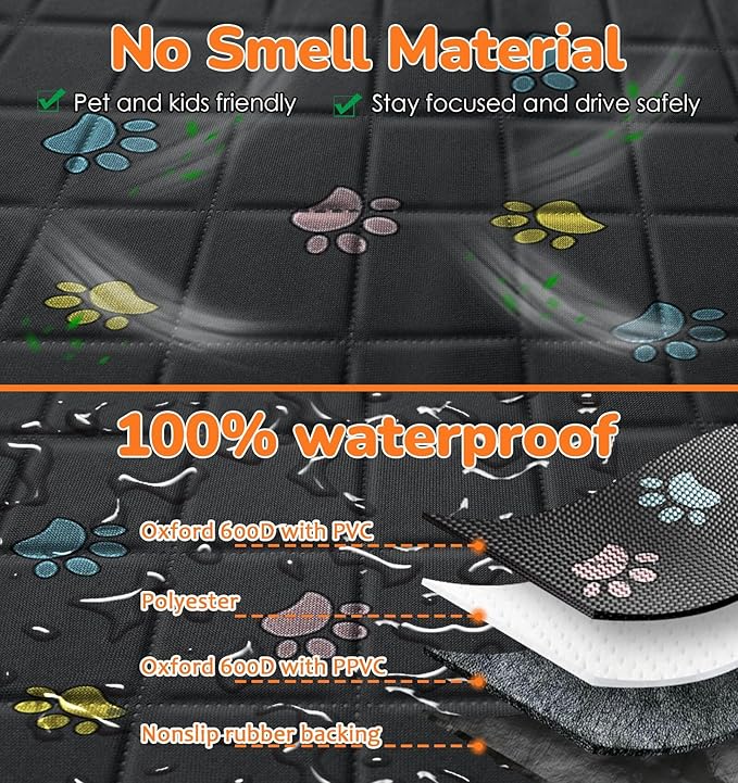 URPOWER 6-in-1 Dog Car Seat Cover for Back Seat, Waterproof Dog Car Hammock with Mesh Window, Non-Slip Pet Backseat Protector for Cars, Trucks and SUVs