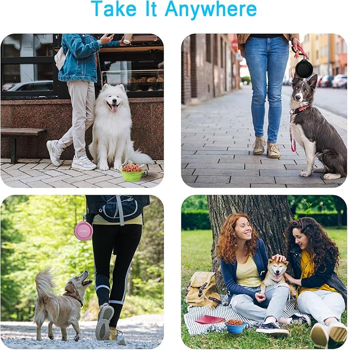 PetBonus 2-Pack Silicone Collapsible Dog Bowls, BPA Free Dishwasher Safe, Portable Foldable Expandable Travel Bowl, Food Water Feeding Cup Dish for Dogs Cats with 2 Carabiners (Black, Black)