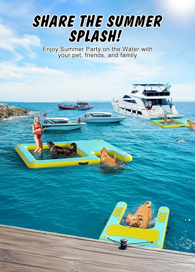 Inflatable Dog Water Ramp, 60"x 40" Extra Large Boat Ramp Floating Dock for Pool Dock Lake Boat, Non-Slip EVA Floating Platform Swimming Float Ladder Steps Pup Plank Pool Ramps for Dogs Up to 240 lbs