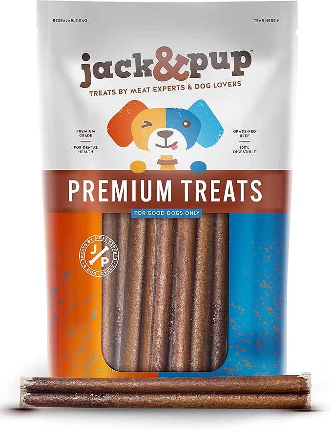 Jack&Pup 6-inch Bully Sticks for Aggressive Chewers (5 Pack) Dog Chews Long Lasting, Bully Sticks for Medium Dogs