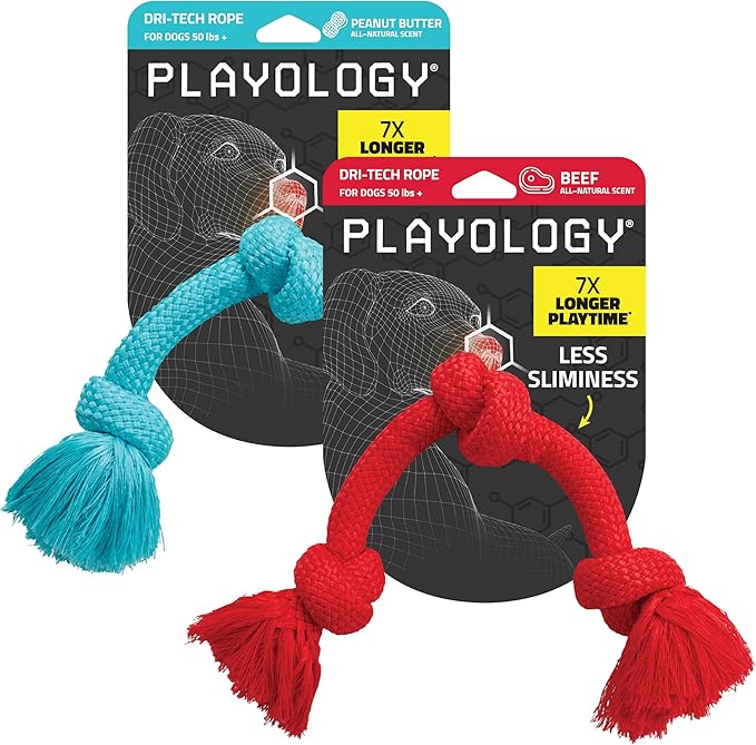 Playology Rope Toys for Dogs | Tug of War Dog Toy for Aggressive Chewers | Peanut Butter/Beef Scented Dog Toys | Medium Rope Toy for Interactive Play