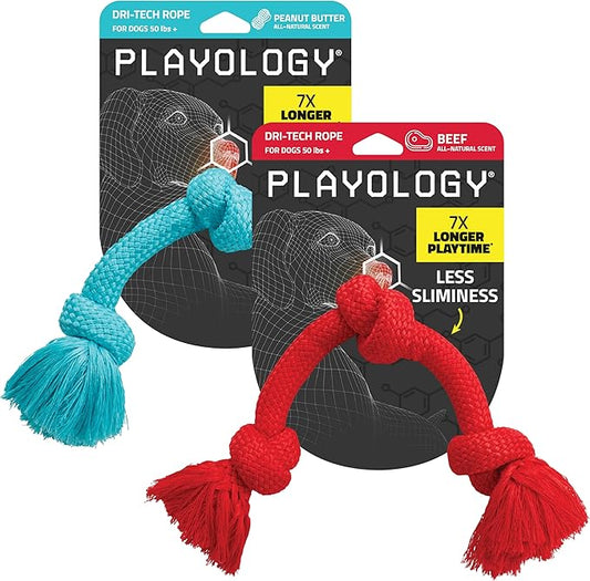 Playology Rope Toys for Dogs | Tug of War Dog Toy for Aggressive Chewers | Peanut Butter/Beef Scented Dog Toys | Medium Rope Toy for Interactive Play