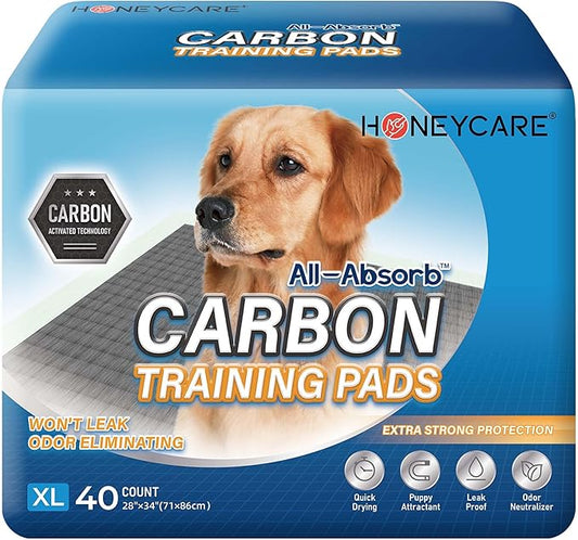 HONEY CARE All-Absorb Puppy Training Pads Dog Potty Pads Absorb Eliminating Urine Odor, Jumbo-Size Charcoal Puppy Pee Pad (Carbon, XL 28x34 inch, 40ct)