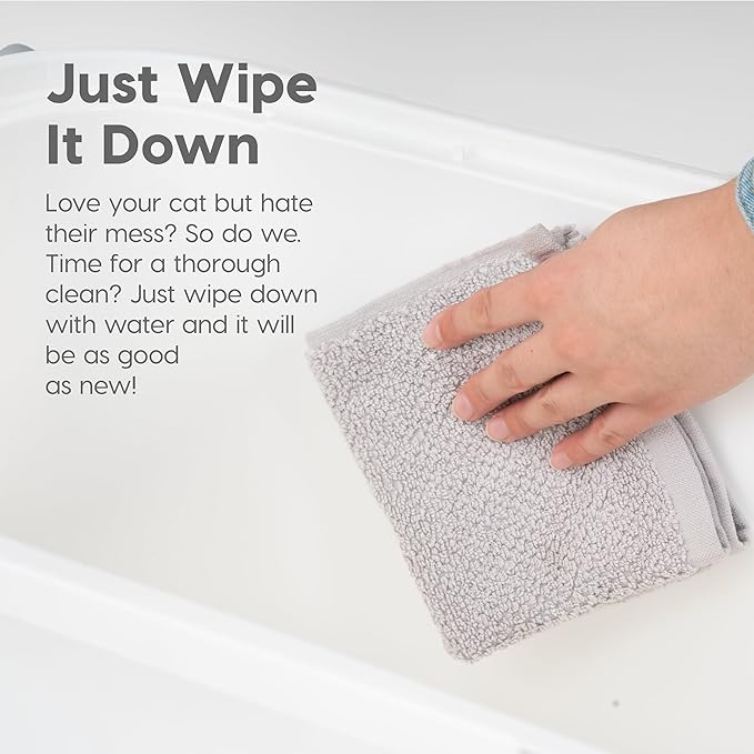 IRIS USA Cat Litter Box, Large Cat Box Enclosure, Top Entry with Litter Catching Lid, Enclosed with Scoop, White/Gray