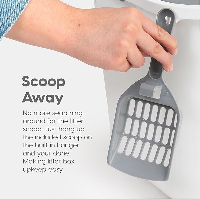 IRIS USA Cat Litter Box, Large Cat Box Enclosure, Top Entry with Litter Catching Lid, Enclosed with Scoop, White/Gray