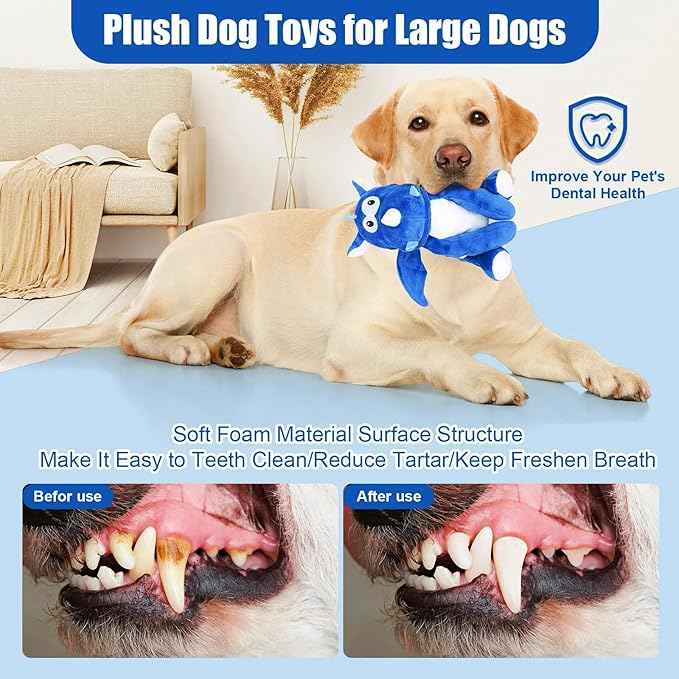 Plush Dog Toys, Tough Chew Toys for Dogs, Crinkle Stuffed Squeaky Toy for Small Medium Large Breed, Interactive Plush Toys to Keep Them Busy, Cute Dinosaur Dog Toy, Pet Toys