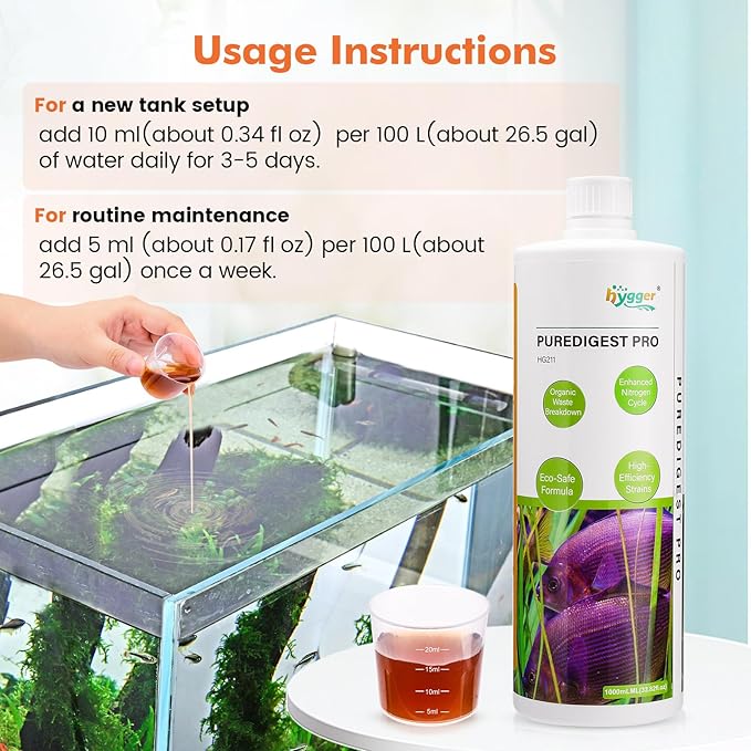 hygger Aquarium Water Bio-Clarifier, Reducing Fish Waste and Cleaning Organic Sludge, Natural Fish Tank Aquarium Leave-in Waste Management Solution for Freshwater and Saltwater Tanks, 500 ML