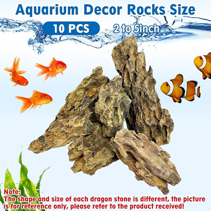 Hamiledyi 10 PCS Natural Aquarium Rocks 2" to 5" Dragon Stone Aquarium Decor Rocks Aquascape Rocks Landscaping Model for Fish Tank Terrariums Vivariums